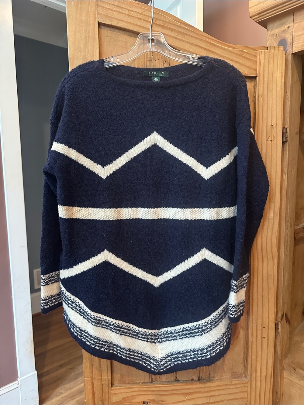 Lauren Ralph Lauren Navy Sweater with Cream Chevron Accents